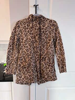 Twik Leopard Print Cargo Utility Jacket Hooded Lightweight AnimalPrint Fall Coat